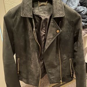 Black stone washed leather jacket